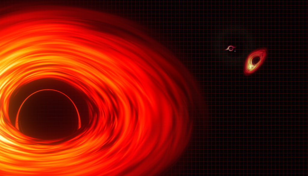 Se existissem, objetos de massa negativa poderiam alterar a dinâmica de colisões entre buracos negros e estrelas de nêutrons, deixando assinaturas gravitacionais incomuns. Crédito: NASA Se existissem, objetos de massa negativa poderiam alterar a dinâmica de colisões entre buracos negros e estrelas de nêutrons, deixando assinaturas gravitacionais incomuns. Crédito: NASA