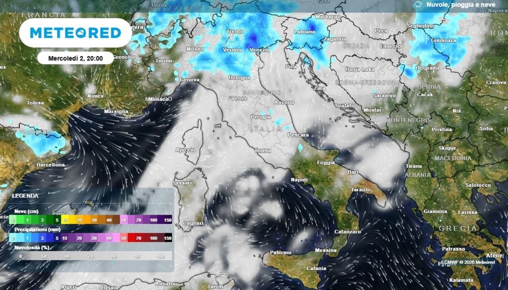 A inizio mese l'instabilità potrà dare vita a focolai temporaleschi localmente intensi, concentrati inizialmente soprattutto sull'arco alpino e prealpino, poi con possibili sconfinamenti anche verso le pianure adiacenti. ECMWF-MeteoRed