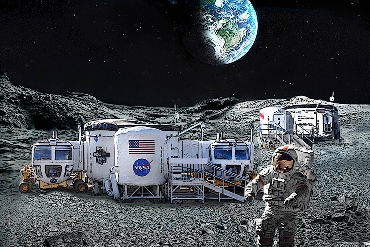 Imagen de archivo del potencial de futuras colonias lunares. Ilustración fotográfica de la Universidad de Purdue/Mark Simons