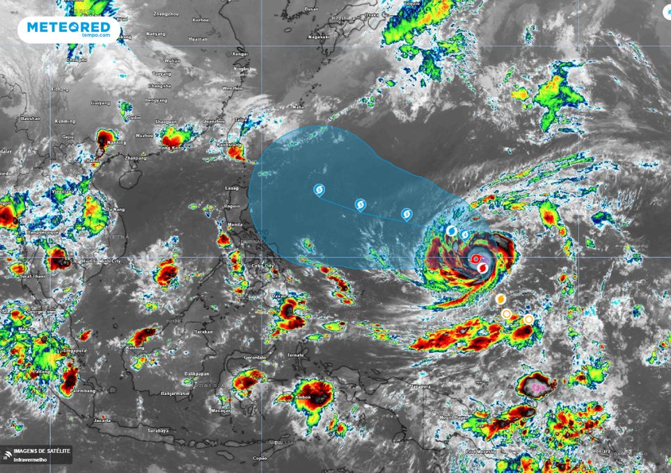 previsão, trajetória, supertufão Mawar, oceano Pacífico