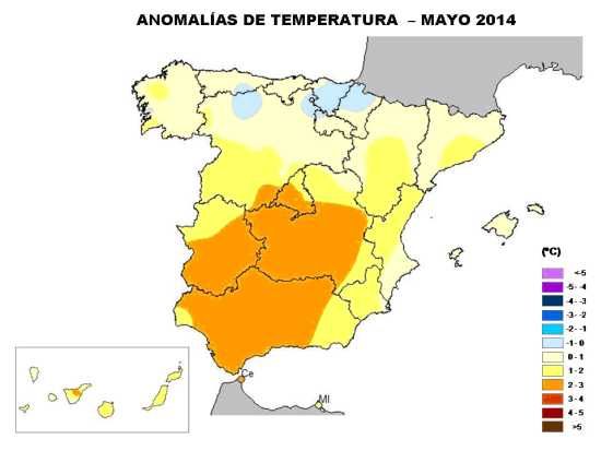 Anomalía de temperatura mayo 2014