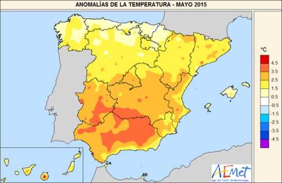 Anomalías de las temperaturas en mayo de 2015