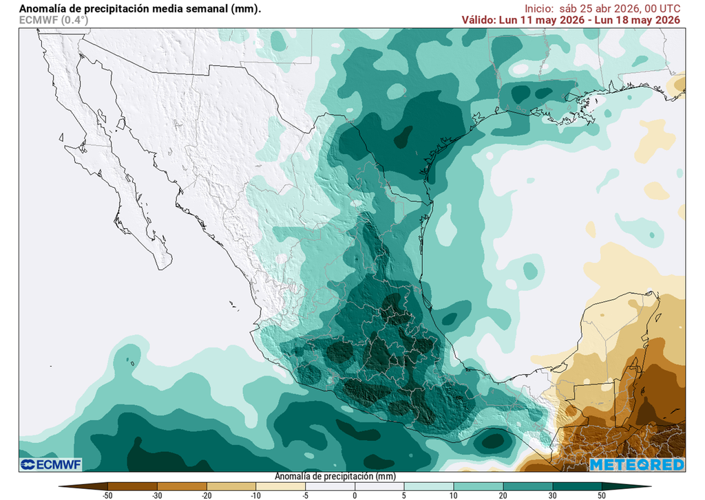 Conforme pase mayo, las lluvias aumentarán por los últimos frentes fríos y humedad tropical sobre el noreste, centro y sur del país.
