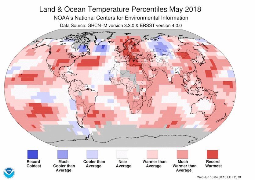 Mayo De 2018: El 4 ° Mes Más Cálido De La Tierra Registrado, Según Noaa Y Nasa Mayo De 2018: El 4 ° Mes Más Cálido De La Tierra Registrado, Según Noaa Y Nasa