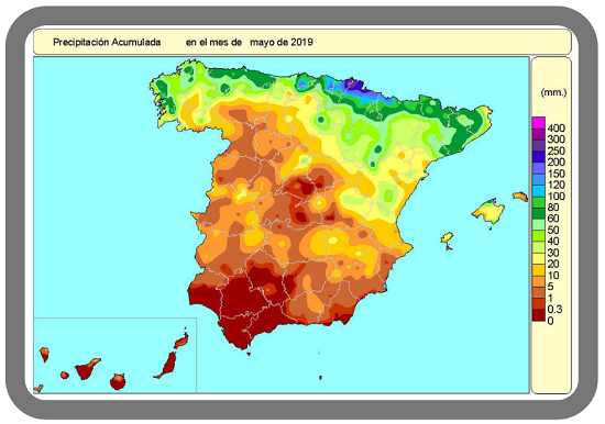 Precipitación acumulada en mayo de 2019 Precipitación acumulada en mayo de 2019