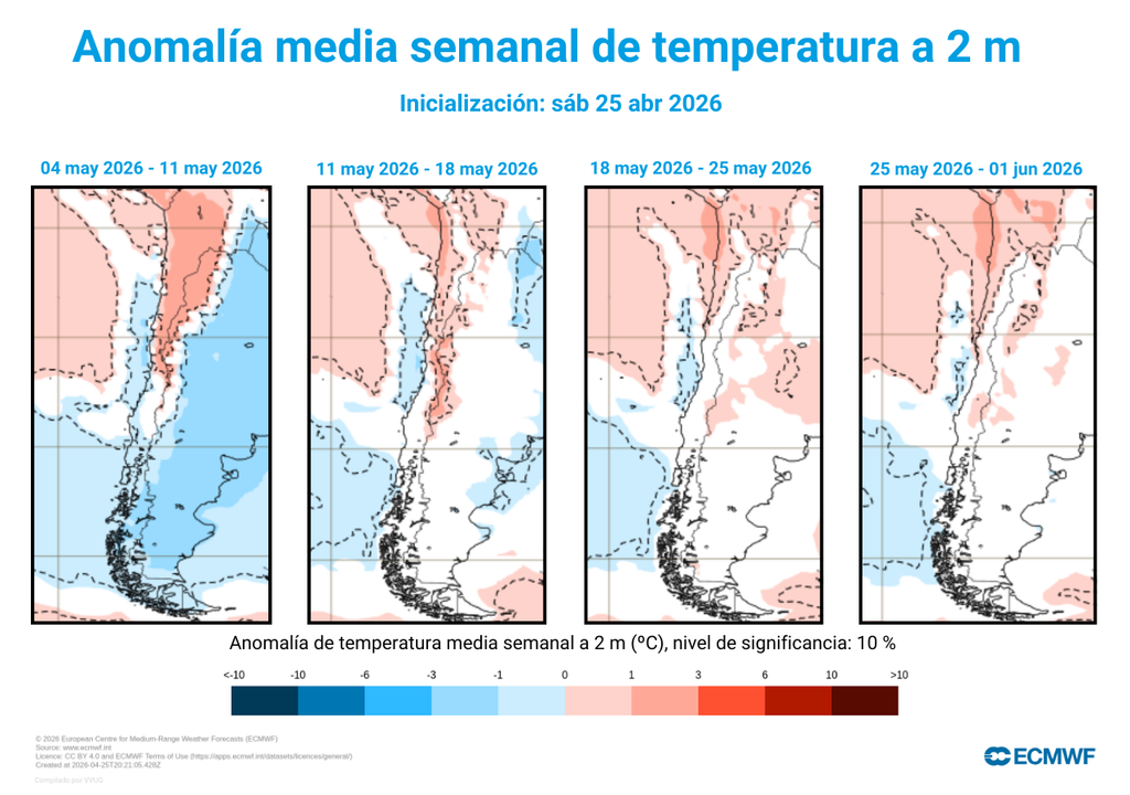 El frío más intenso se dejará sentir en las primeras semanas de mayo en una vasta extensión de Chile continental.