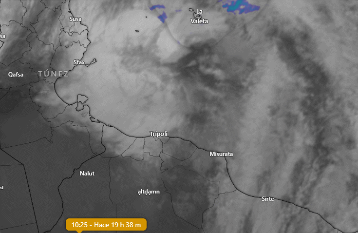 Secuencia de imágenes infrarrojas del posible medicane Samuel entre el 16 y 17 de marzo de 2026. Fuente: Windy.comCIMSS
