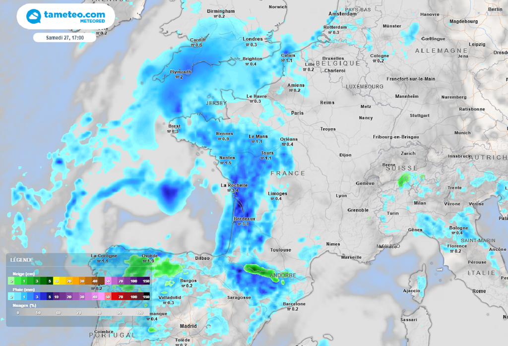 Une perturbation s'invitera par l'ouest le week-end prochain tandis que des intempéries devraient rapidement gagner les départements méditerranéens.
