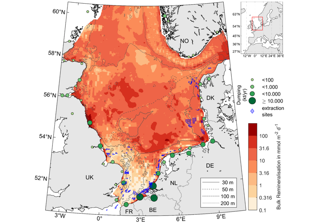 Untersuchungsgebiet in der Nordsee mit Bagger- und Abladestandorten. Bild: Porz et al., 2026