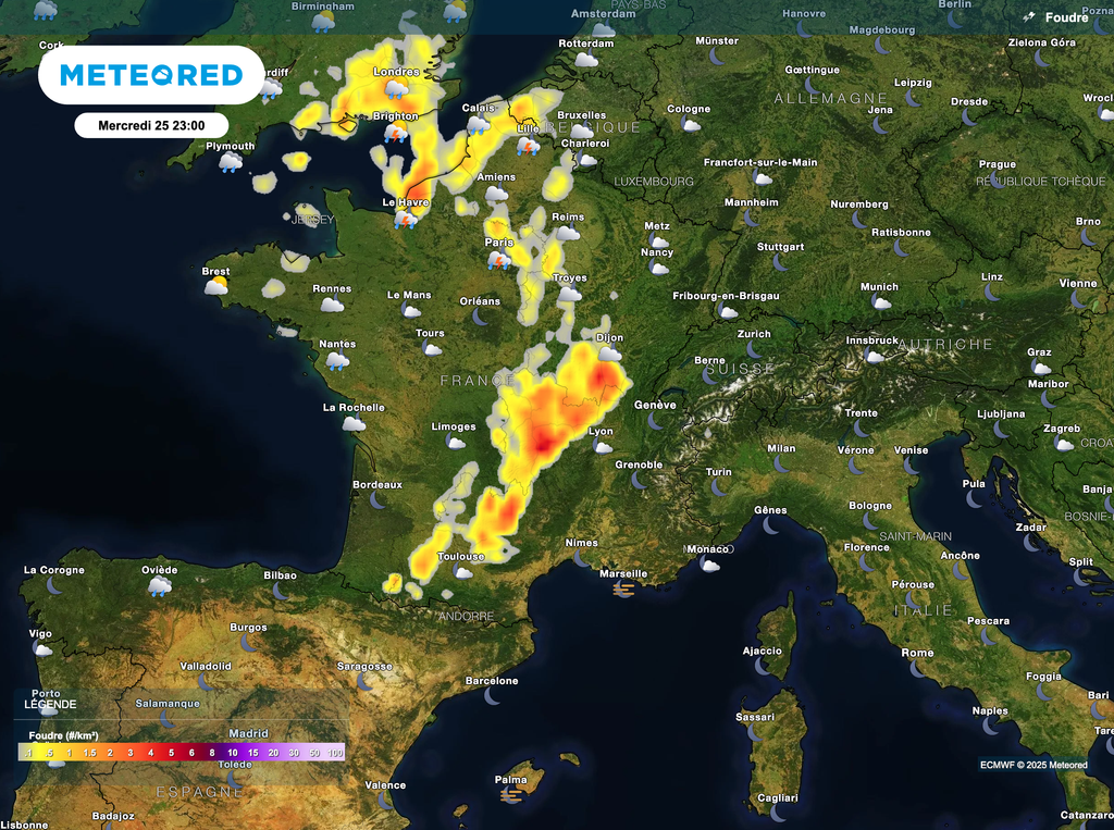 Orages encore possibles en cours de nuit de mercredi à jeudi. Prudence aux intempéries localement fortes voire violentes.