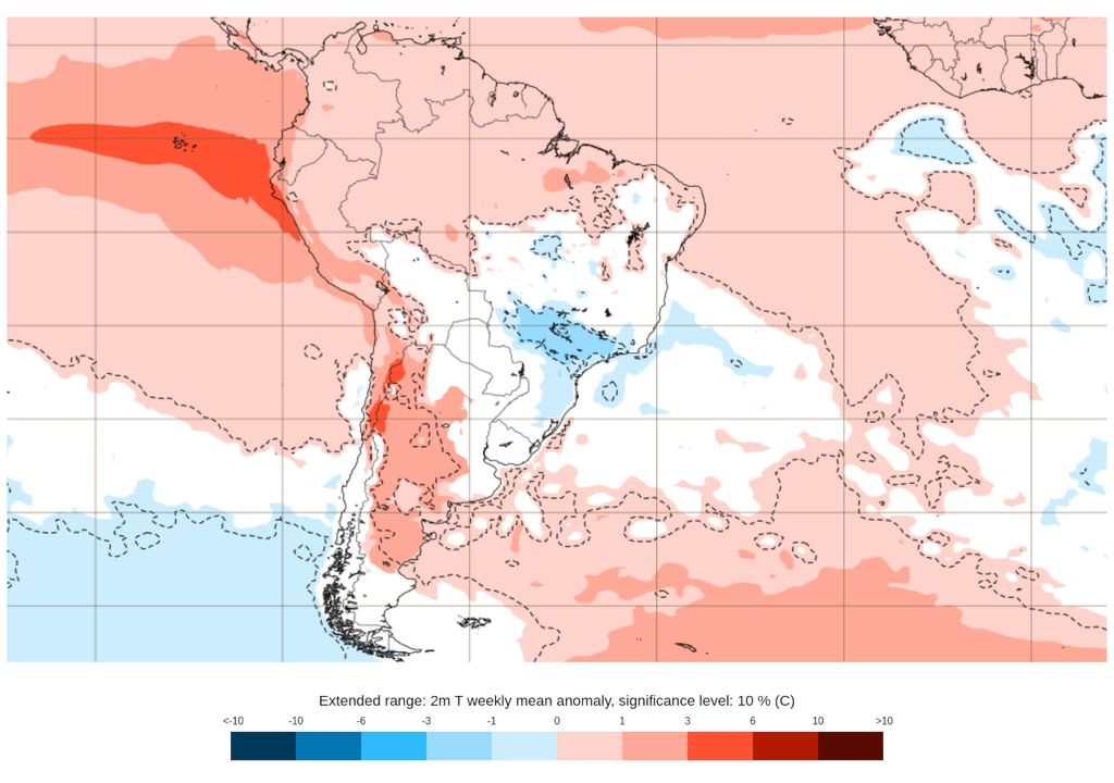 Mapa de anomalia de temperatura entre os dias 3 e 10 de Julho
