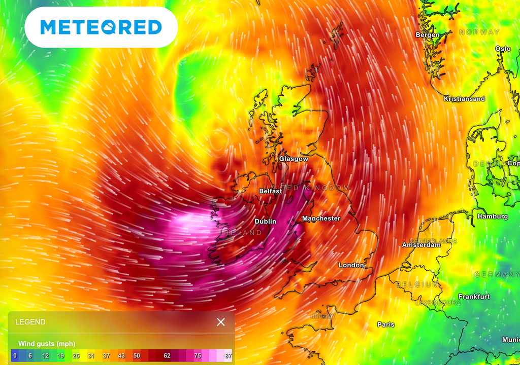 Northern and western regions of the UK, along with the Republic of Ireland, are currently forecast to experience the strongest winds on Sunday afternoon.