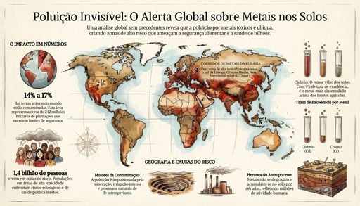Metais t&oacute;xicos no solo: mapa global exp&otilde;e risco para lavouras e &agrave; sa&uacute;de
