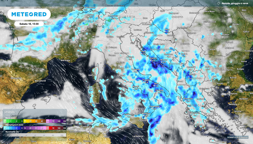 Le piogge nel weekend riguarderanno in particolar modo il sud Italia.