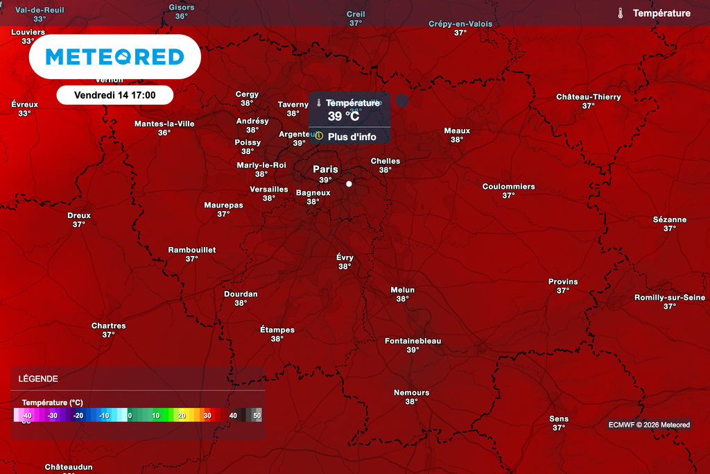 Près de 40 degrés attendus vendredi après-midi à Paris. Près de 40 degrés attendus vendredi après-midi à Paris.