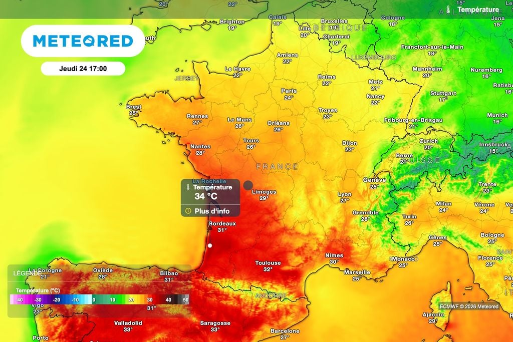 Près de 35 degrés ce jeudi après-midi dans le sud-ouest de la France ! Près de 35 degrés ce jeudi après-midi dans le sud-ouest de la France !