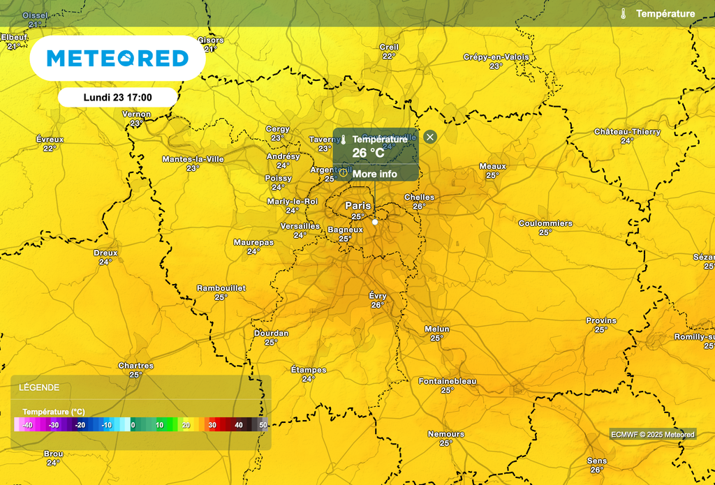 Chaleur raisonnable pour débuter la semaine : températures prévues cet après-midi en région parisienne. Chaleur raisonnable pour débuter la semaine : températures prévues cet après-midi en région parisienne.