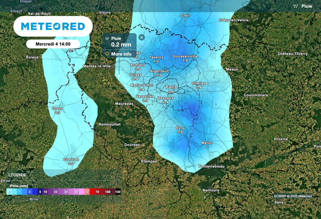Quelques pluies faibles attendues mercredi.