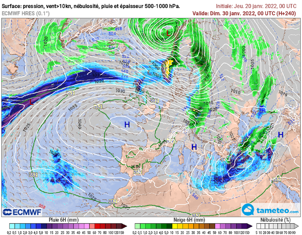 A l'horizon de fin janvier, la situation de blocage anticyclonique se maintiendra sur l'ouest de l'Europe. A l'horizon de fin janvier, la situation de blocage anticyclonique se maintiendra sur l'ouest de l'Europe.