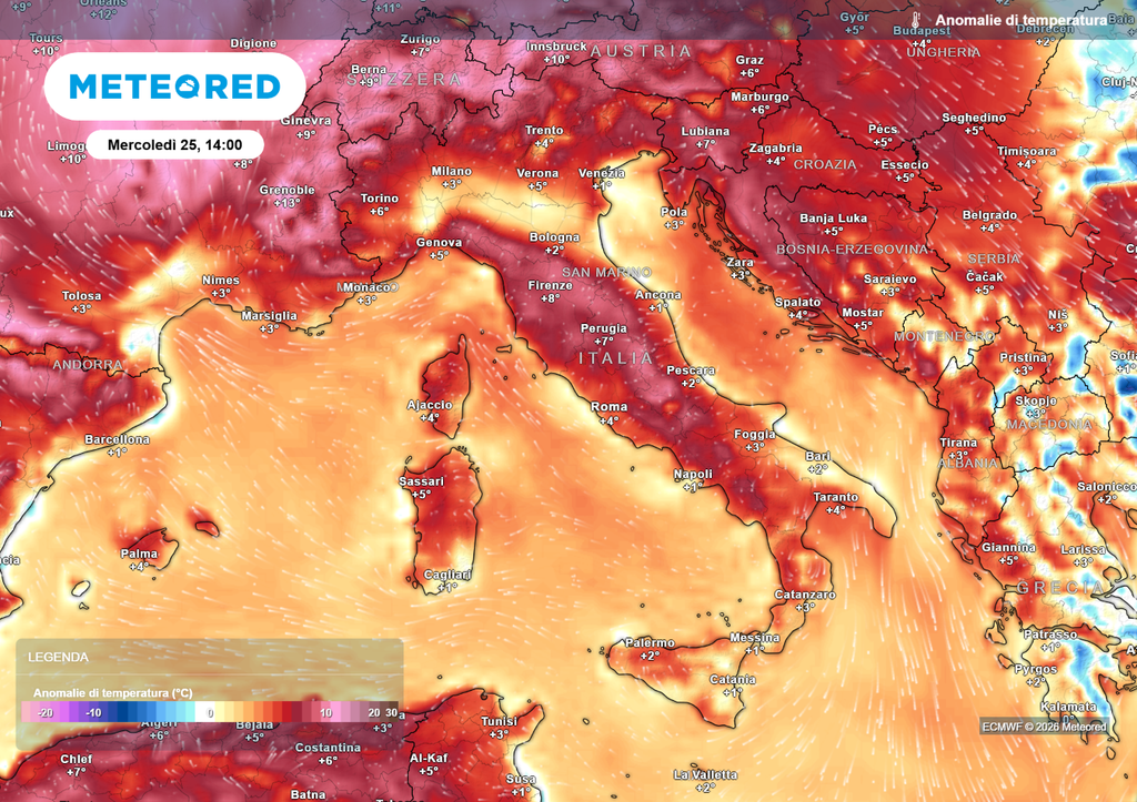 Nei prossimi giorni praticamente su tutta l'Italia avremo temperature troppo alte.