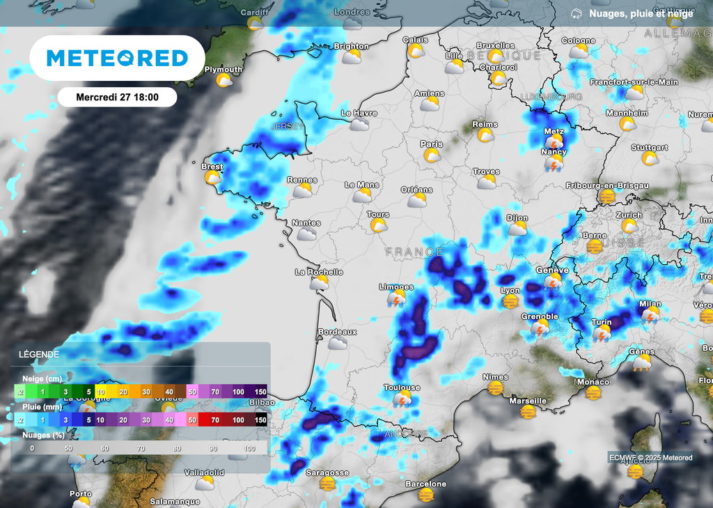 Orages parfois violents mercredi entre le sud-ouest et le nord-est. Orages parfois violents mercredi entre le sud-ouest et le nord-est.