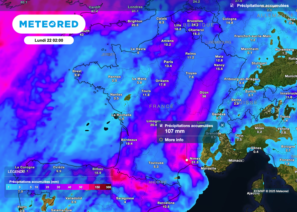 Des pluies localement intenses envisagées près de la Méditerranée.