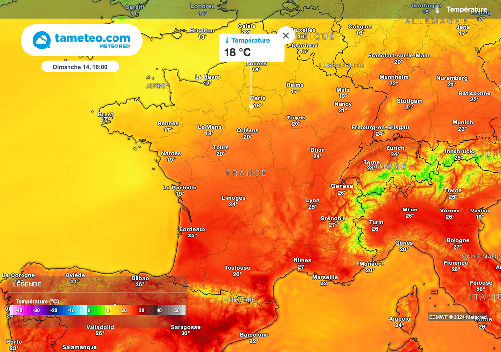 18°C à Paris cet après-midi contre près de 27°C hier après-midi !