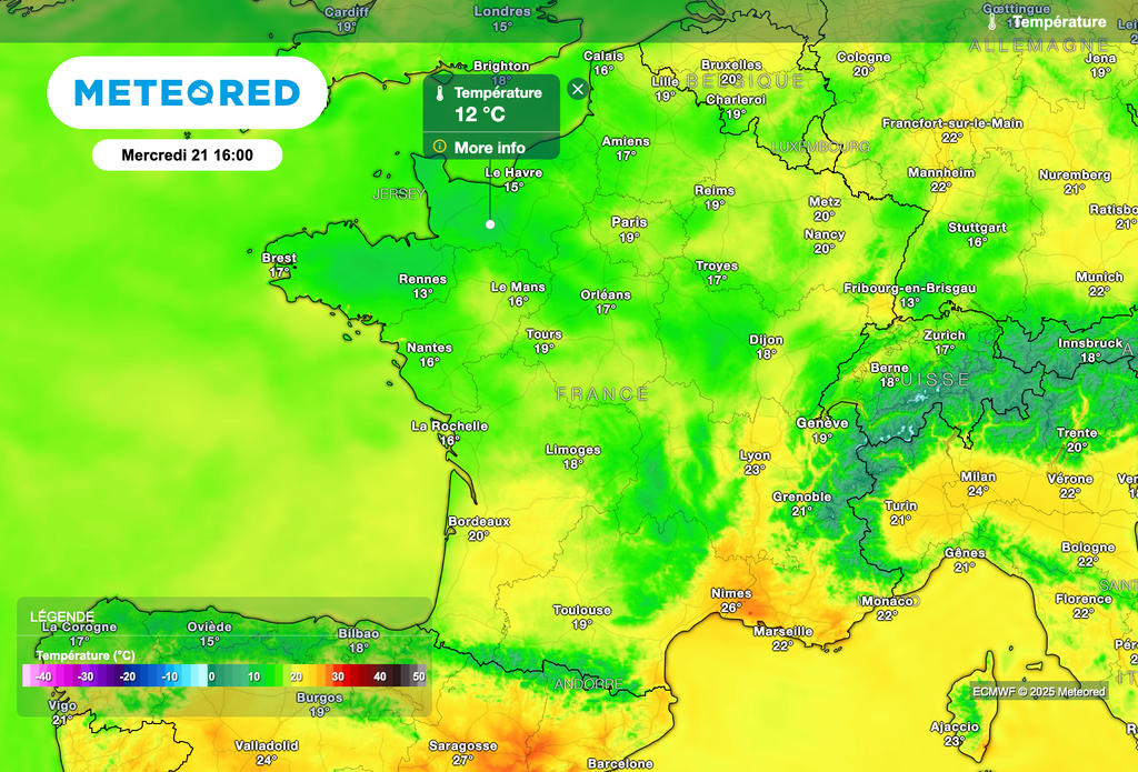 Très forte baisse des températures mercredi après-midi. Très forte baisse des températures mercredi après-midi.