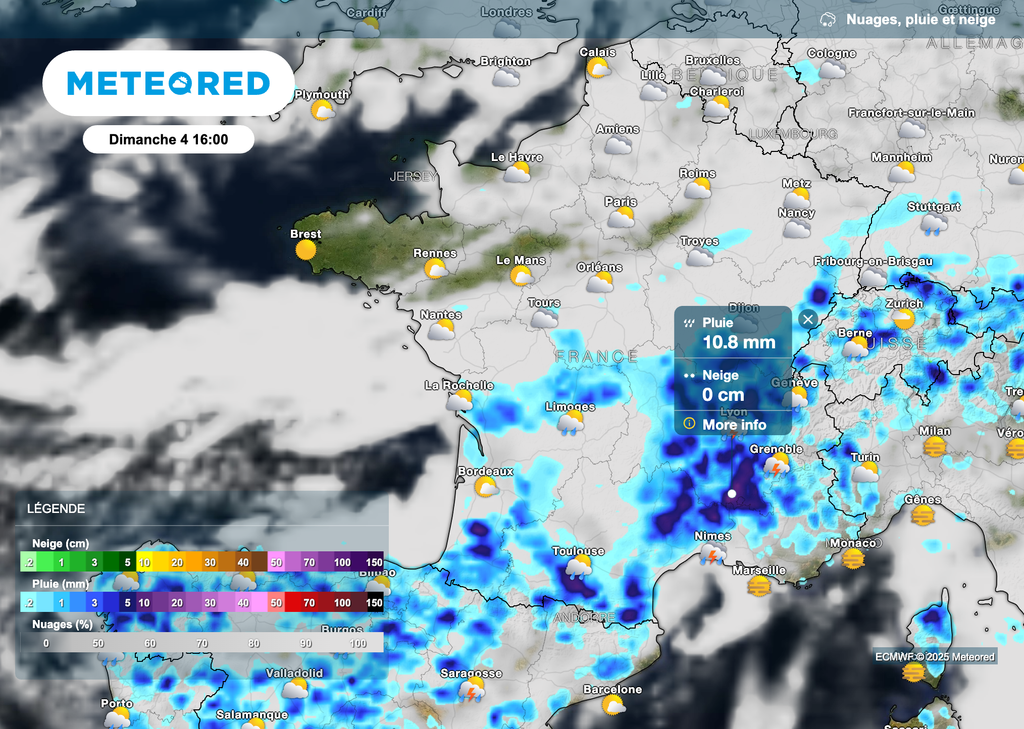 Fortes pluies orageuses dimanche dans le sud du pays.