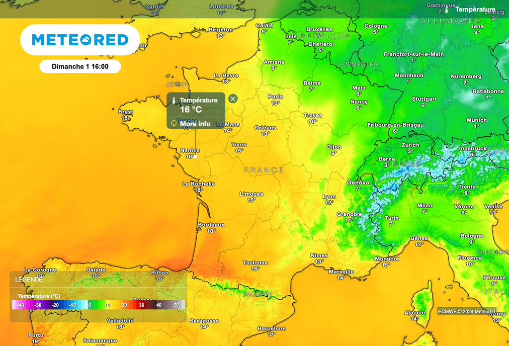Maximales prévues dimanche après-midi. Maximales prévues dimanche après-midi.
