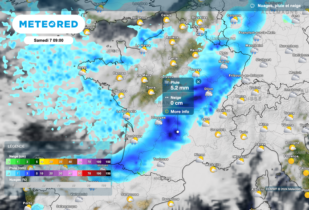 Une perturbation s'étendra ce samedi matin du sud-ouest au nord-est.