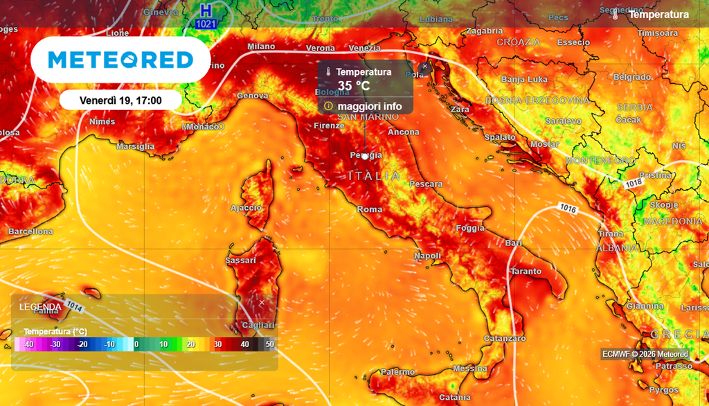 Un dato da segnalare è che almeno nella prima fase dell'ondata di calore sarà soprattutto Sardegna e centro-nord peninsulare a soffrire il caldo, mentre il Sud si manterrà su temperature leggermente più basse.