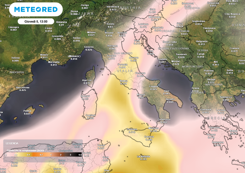 Sabbia in sospensione in arrivo dal Nord Africa offusca il cielo su alcune regioni d'Italia Sabbia in sospensione in arrivo dal Nord Africa offusca il cielo su alcune regioni d'Italia