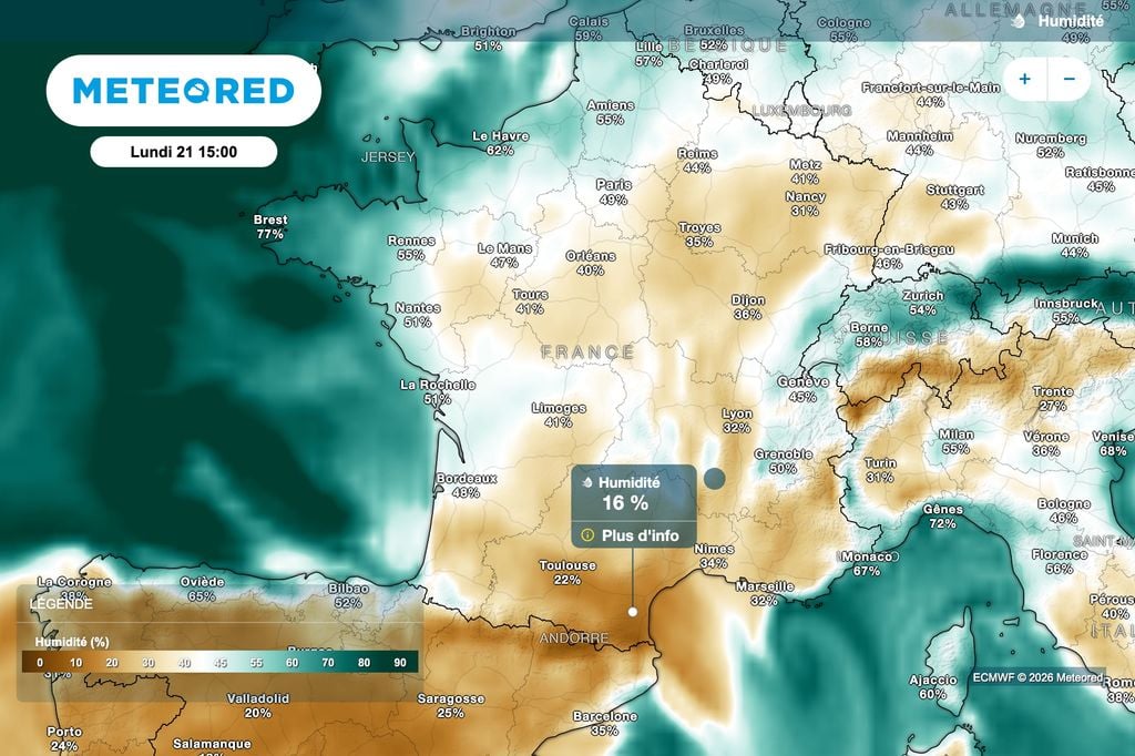 Taux d'humidité parfois très bas près des régions méditerranéennes ! Taux d'humidité parfois très bas près des régions méditerranéennes !