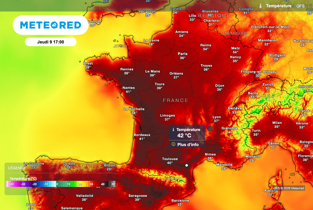 Des pointes à près de 42 degrés attendues à nouveau jeudi après-midi. Des pointes à près de 42 degrés attendues à nouveau jeudi après-midi.