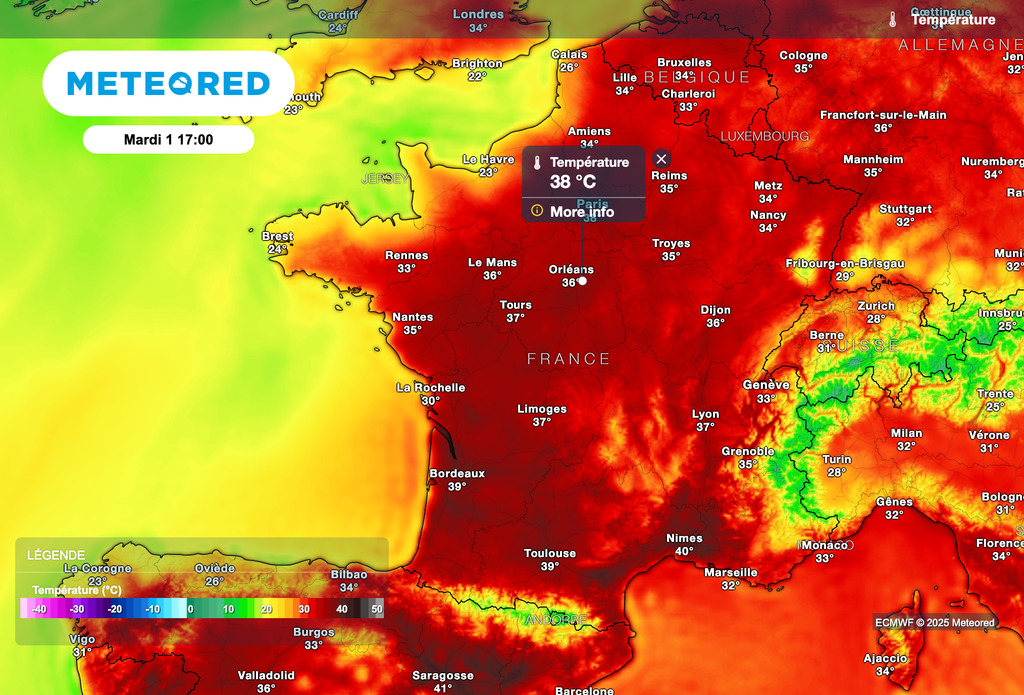 Près de 40°C sur le nord du pays demain.