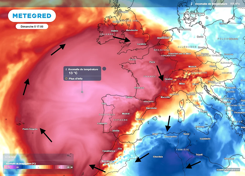 Sous l'effet de l'anticyclone atlantique, un flux de nord-est concerne le nord de l'Afrique Sous l'effet de l'anticyclone atlantique, un flux de nord-est concerne le nord de l'Afrique