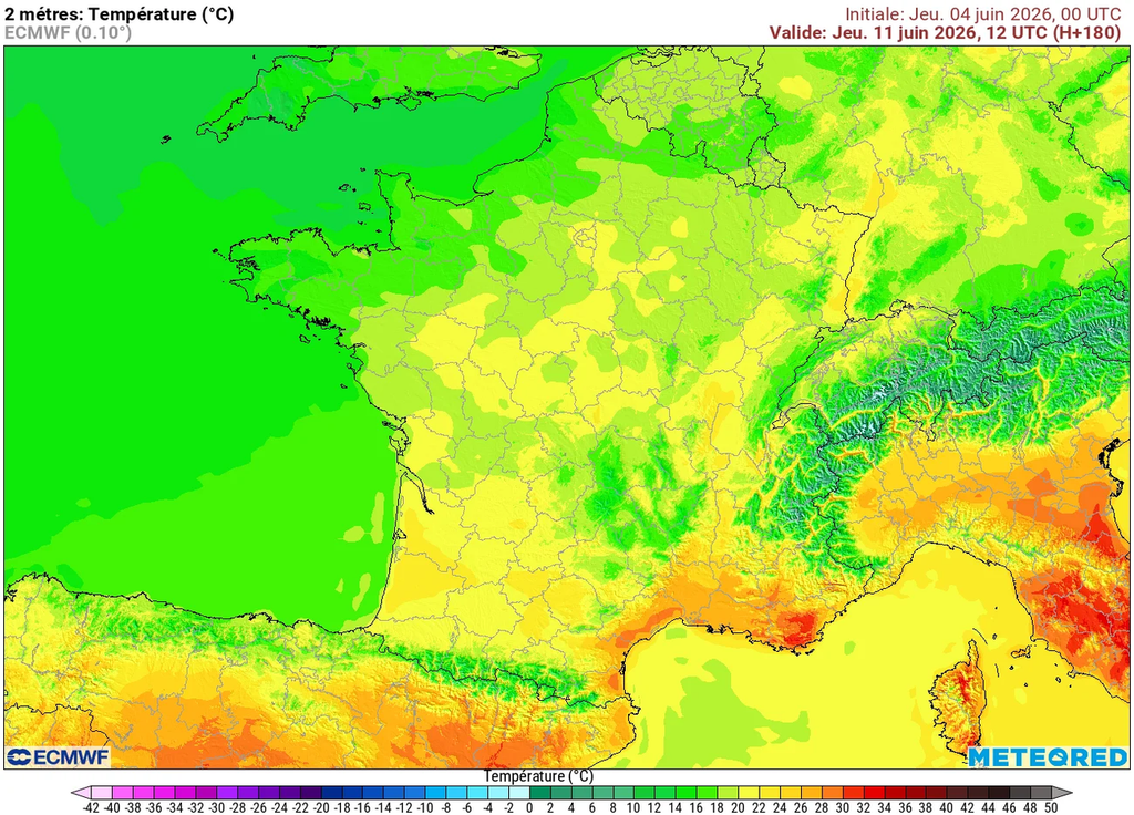 Une chaleur qui remonterait par le sud d'ici la fin de semaine prochaine.