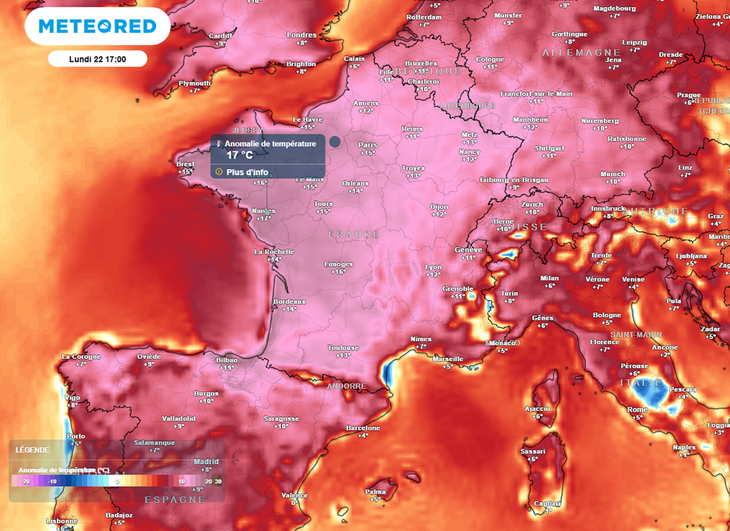 Jusqu'à jeudi, les maximales seront situées jusqu'à 17°C au-dessus des normales de saison !