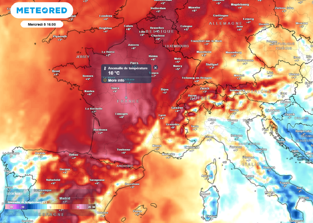 Mercredi, les températures maximales seront situées jusqu'à 10°C au-dessus des normales de saison ! Mercredi, les températures maximales seront situées jusqu'à 10°C au-dessus des normales de saison !
