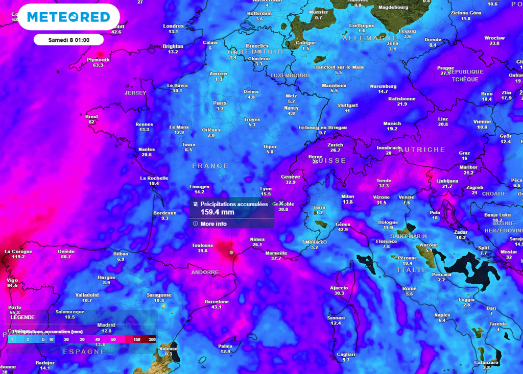 Il conviendra de surveiller le risque d'intempéries en Méditerranée au cours de la deuxième partie de semaine. Il conviendra de surveiller le risque d'intempéries en Méditerranée au cours de la deuxième partie de semaine.