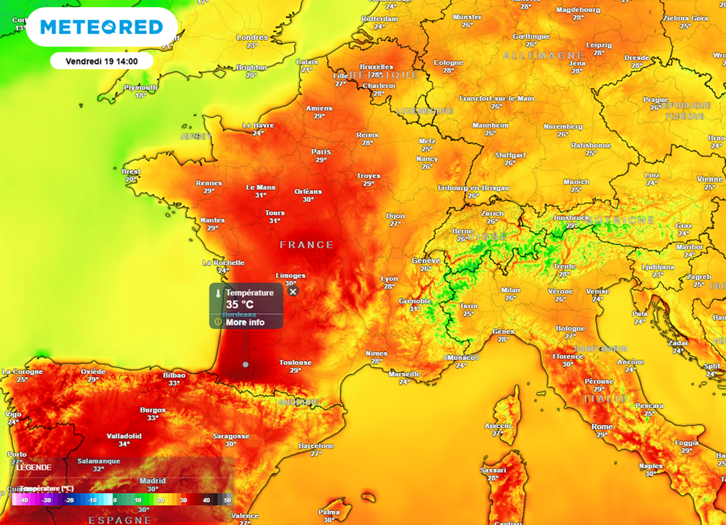 Vendredi après-midi, des pointes à 35°C seront possibles dans le sud-ouest du pays.