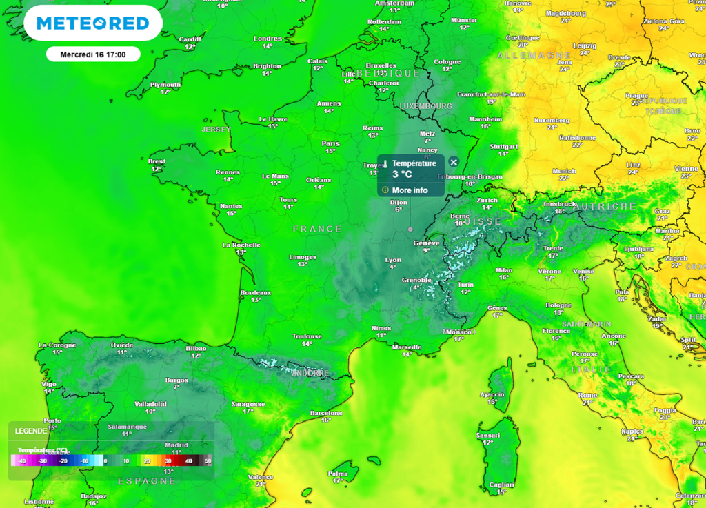Mercredi après-midi, les températures seront partout largement inférieures aux normales de saison.