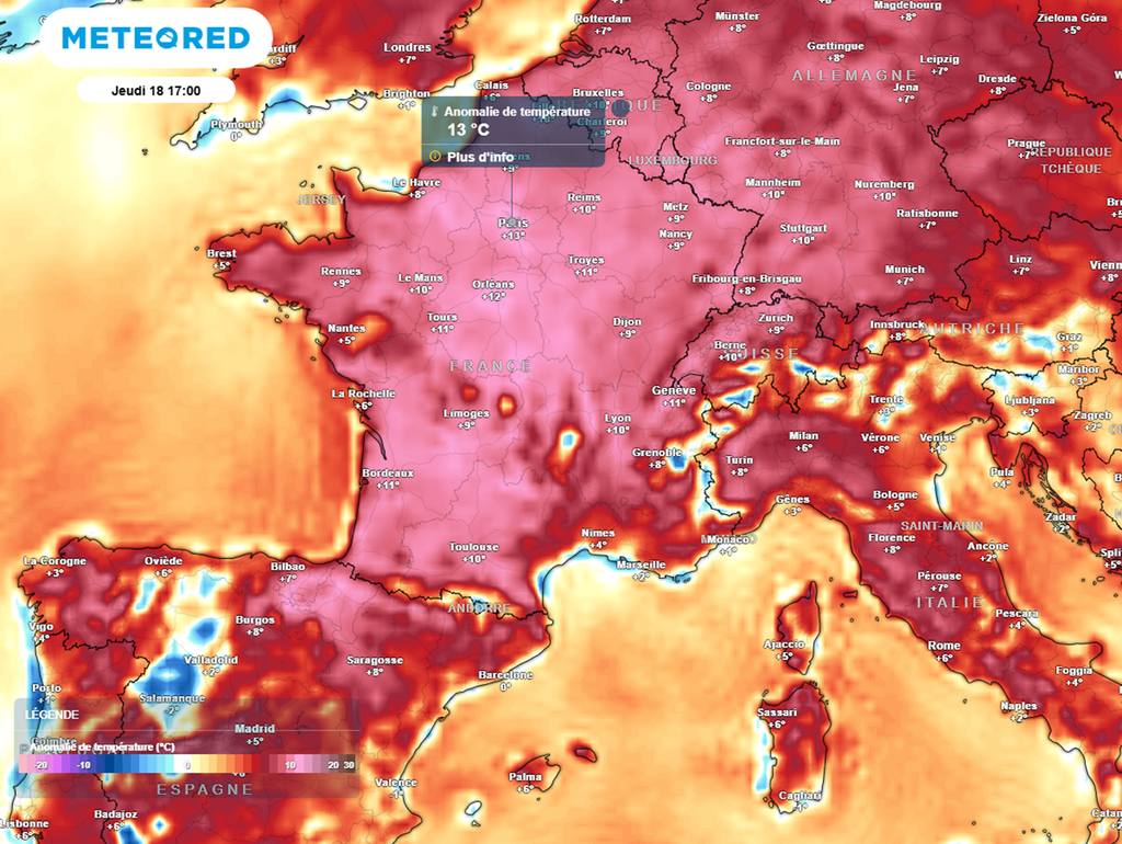 Les valeurs seront souvent supérieures de plus de 10°C aux normales de saison. Les valeurs seront souvent supérieures de plus de 10°C aux normales de saison.