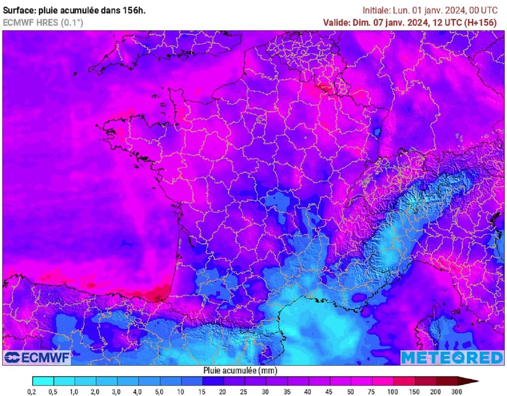 Dans ce flux d'ouest dynamique, les cumuls de précipitations s'annoncent particulièrement conséquents ces prochains jours.