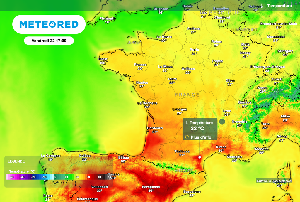 Des pointes à près de 32 degrés envisagées vendredi après-midi dans le sud de la France ! Des pointes à près de 32 degrés envisagées vendredi après-midi dans le sud de la France !