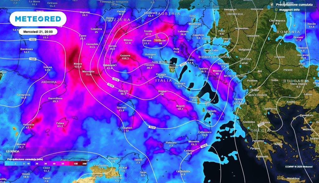 Accumuli molto importanti fino a 200 millimetri Massima attenzione su Liguria, Toscana ed in generale tutto il Nord Ovest