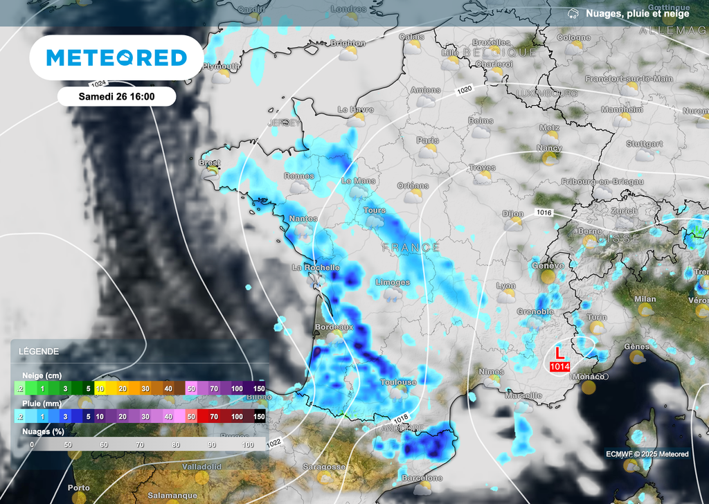 Météo pluvieuse samedi dans les régions de l'ouest. Météo pluvieuse samedi dans les régions de l'ouest.