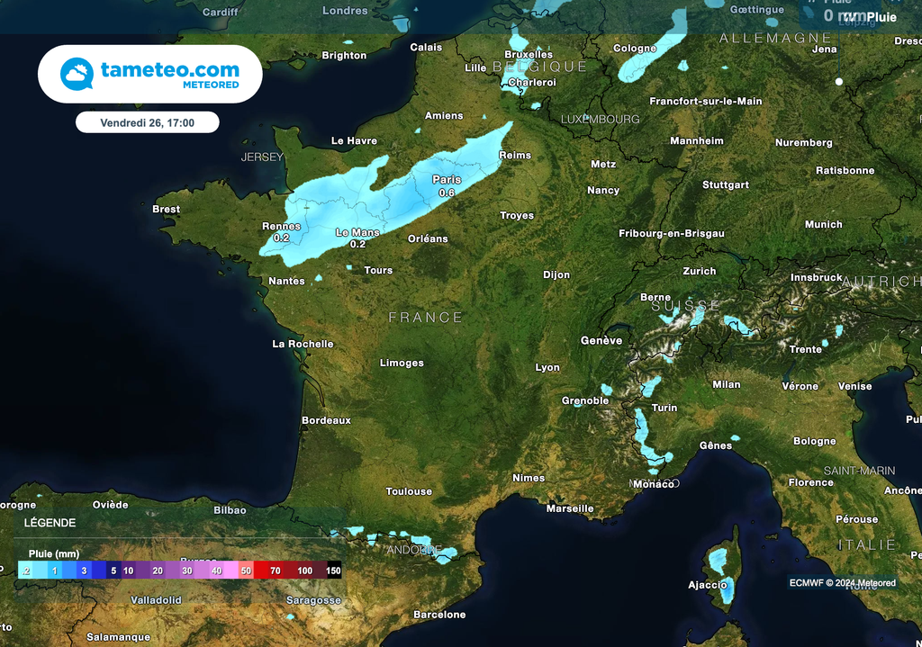 Quelques pluies faibles attendues vendredi après-midi dans le nord-ouest de la France. Quelques pluies faibles attendues vendredi après-midi dans le nord-ouest de la France.