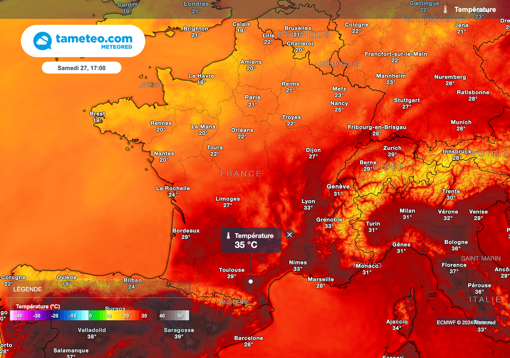 Maximales prévues samedi après-midi. Maximales prévues samedi après-midi.
